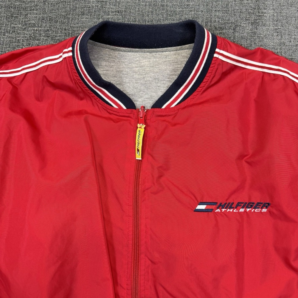 Tommy Hilfiger Athletics Jacket Mens XL Red Windbreaker Full Zip Y2K‎ Preppy